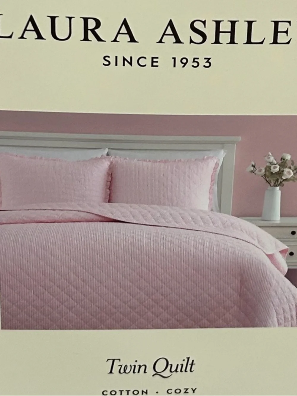 Laura Ashley Pink and White Striped Twin Cotton Quilt 68”x88”